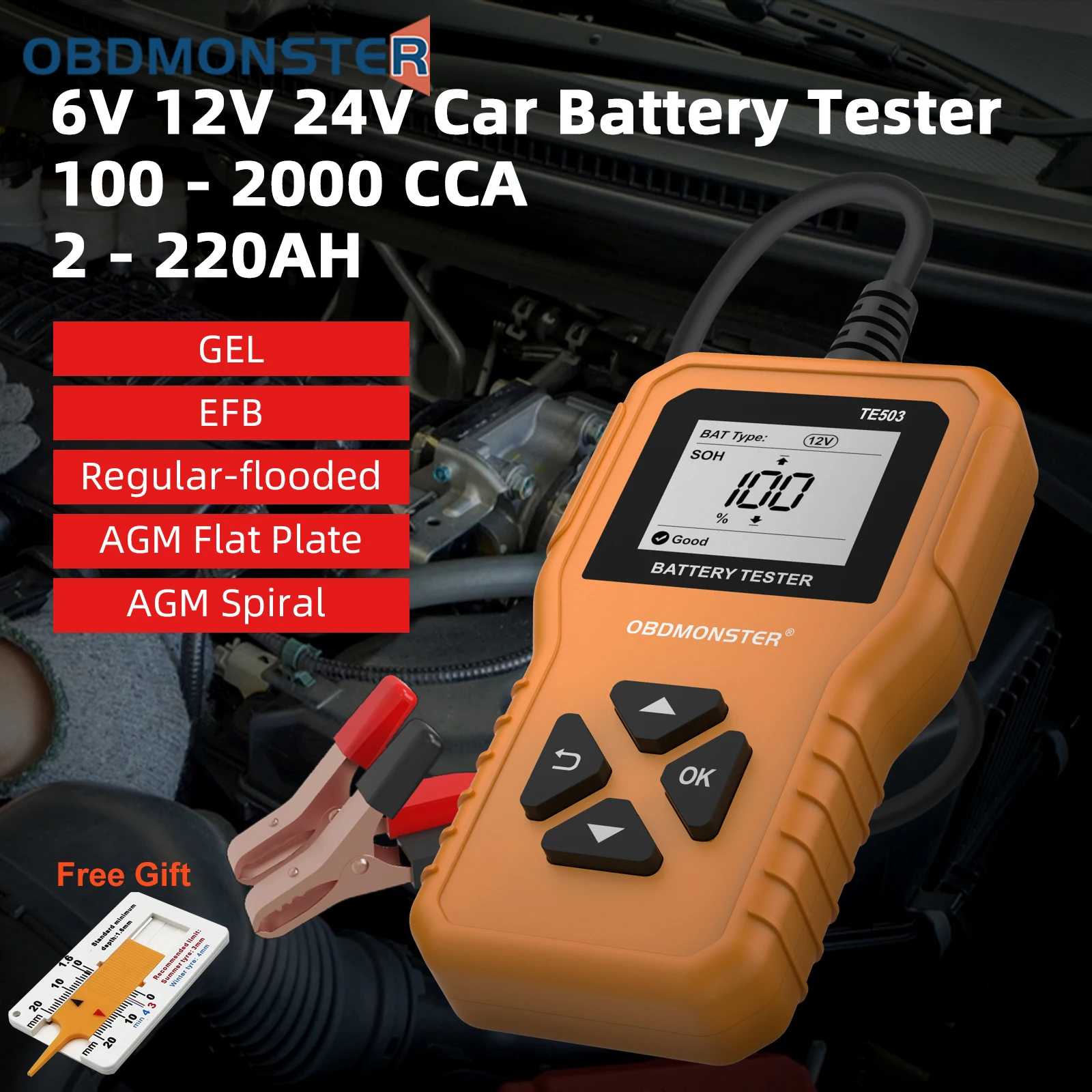 TE503 Car Battery Tester 6V 12V 24V 100-2000 CCA 2Ah-220Ah Battery System  Detect Auto Battery Analyzer Car Battery Tool PK KW208 - AliExpress