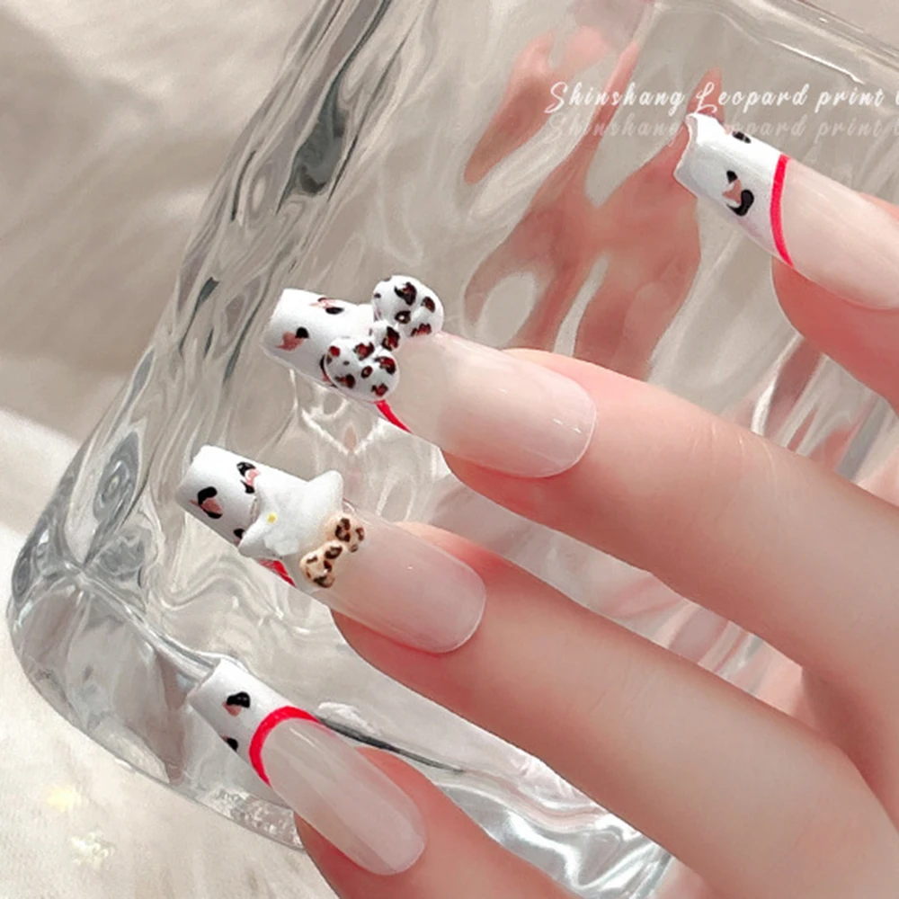 50pcs 믹스 레오파드 보우 네일 매력 매니큐어에 대 한 Bowknot 수 지 네일 아트 라인 석 DIY 장식 사랑스러운 컬러 레오파드 매력