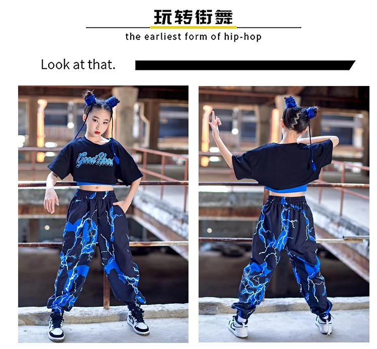 2023 New Children Street Dance Costume Hip Hop Clothing Girls Short Sleeves  Tops Pants Jazz Performance Outfit Rave Wear