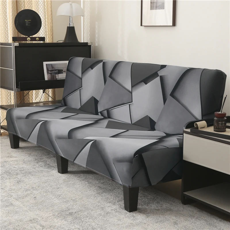 Black Geometric Print Spandex Stretch Sofa Bed Slipcover