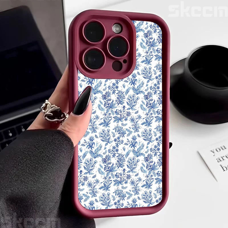 Blue Retro Tea Break and Flower Pattern Silicone Phone Case