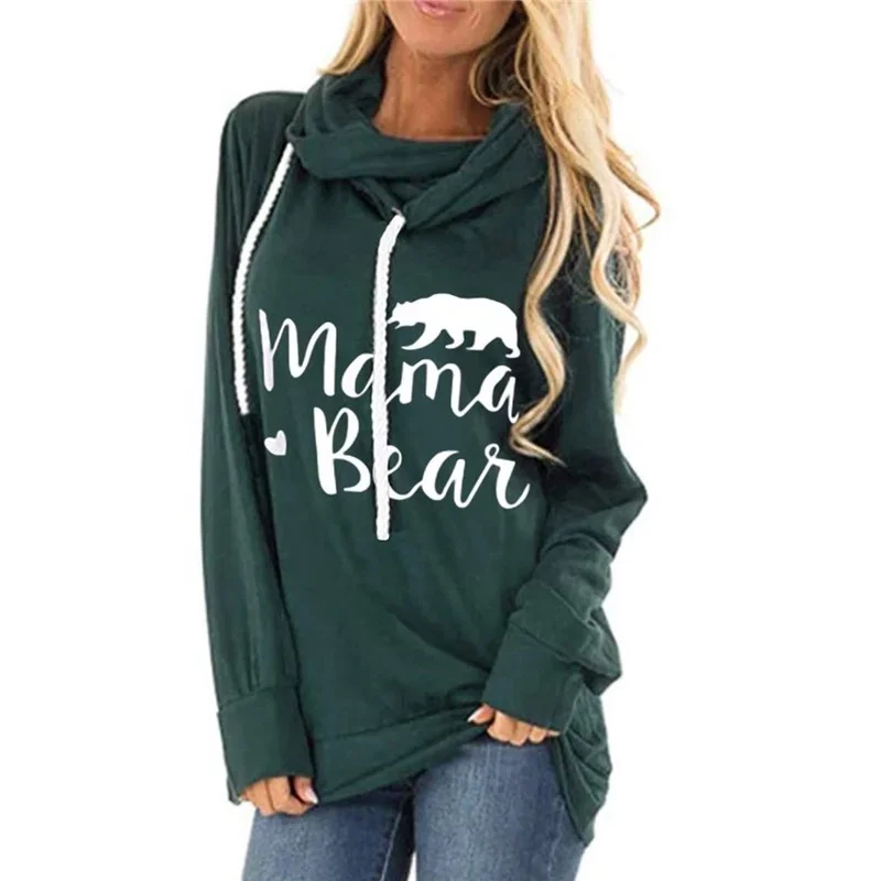 2024 Spring Women Mama Bear Letter Pattern Print Sweatshirt Hoodie Loose Cotton Pullover Casual Hooded Ladies Autumn Winter Tops