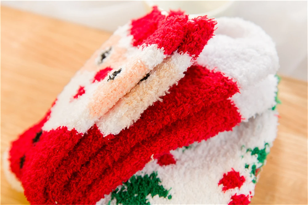 3 Paare/los Weihnachten Verdickung Frauen Schöne Plüsch Warm Halten Schlafen Schlafzimmer Lustige Nette Socken Winter Kawaii Neuheit Geschenk – Detail 16