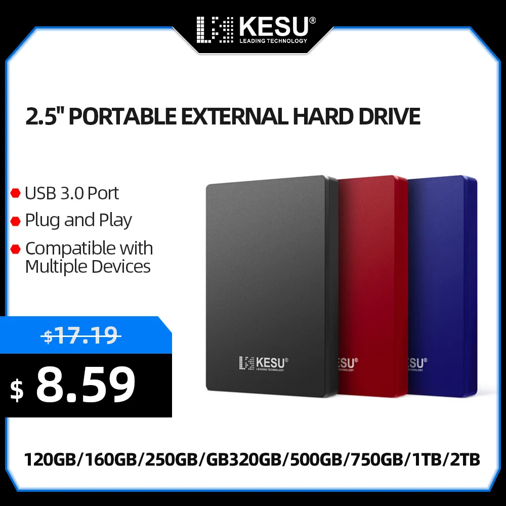 Kesu Hdd 2.5 Disco Rígido Externo Portátil 320gb 500gb 750gb 1tb Usb3.0 Armazenamento Compatível para pc Mac Desktop Macbook