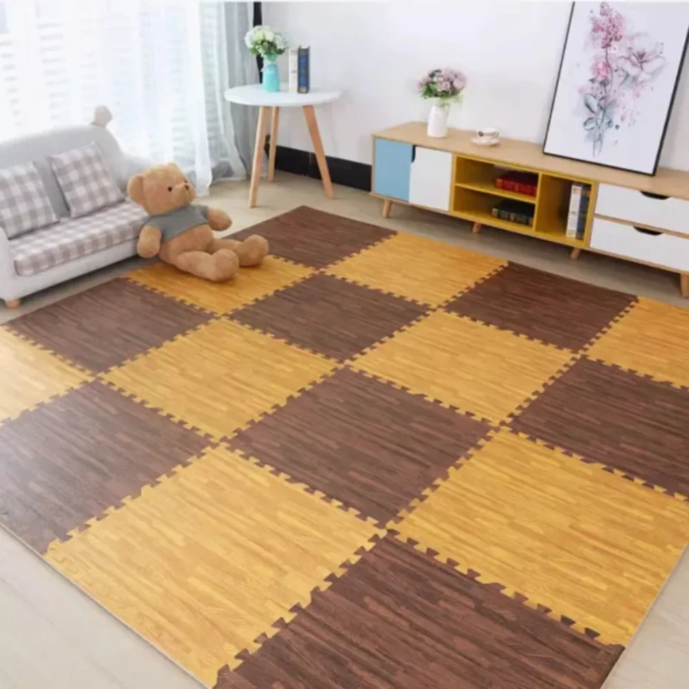30*30cm Wood Grain Puzzle Floor Mat Eva Foam Interlocking Crawling Rug Crawling Mat Gym Puzzle Carpet,Thickening Floor Mats