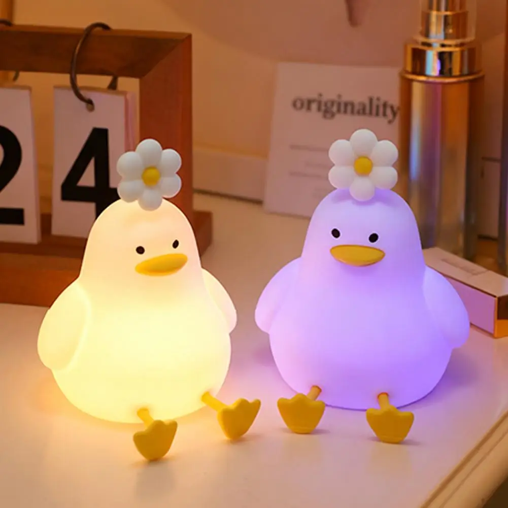 Cute Duck Led Night Light Squishy Silicone Lamp Bedroom Bedside Table Rechargeable Touch Lamp Bedroom Decor Novelty Gifts