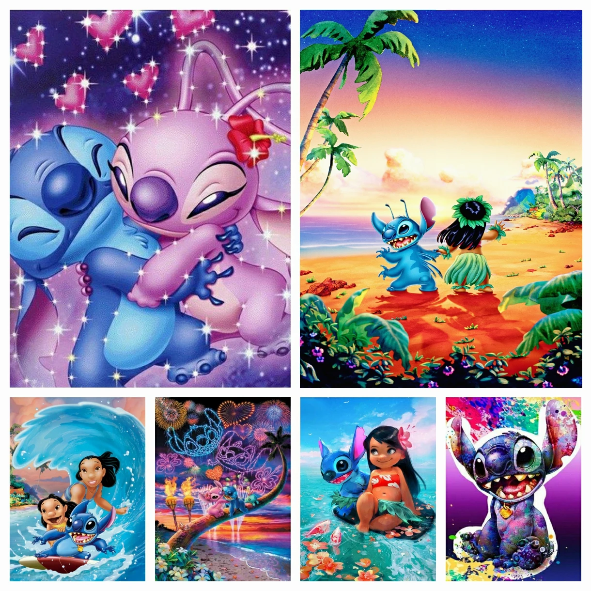 5d Diy Diamond Painting Disney Cute Lilo & Stitch Cartoon Cross