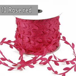Silk Leaf - Shaped Green Ribbon Trim for DIY Decorations and Crafts (10 Rose red)
