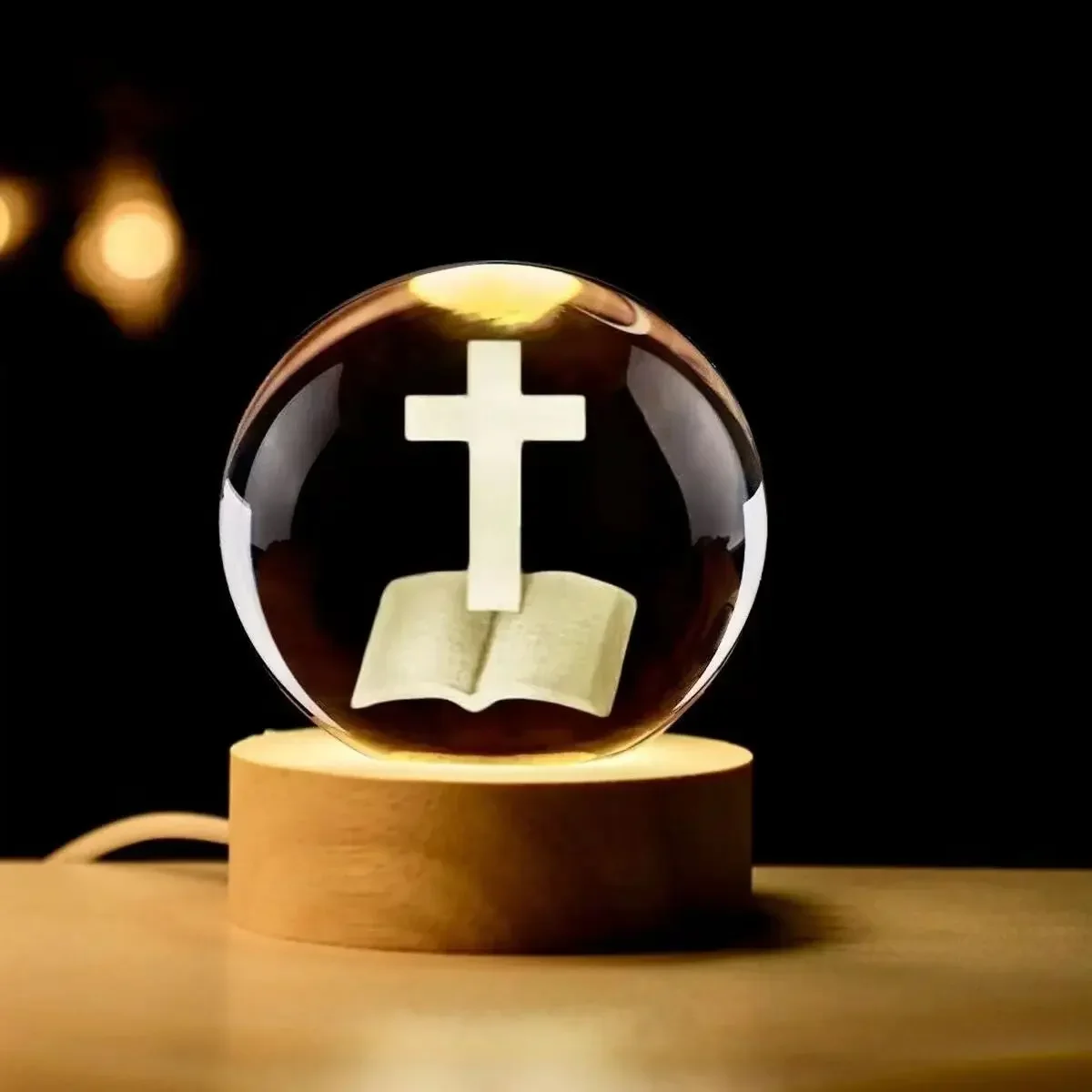 3D Crystal Ball Cross Hand Multicolor 3D LED Night Light Praying Hands Gifts for Women Man Christian