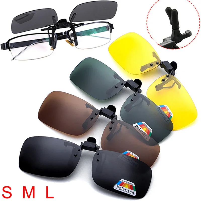 Polarized Sunglasses Unisex Clip on Flip Up Grey Lenses UV 380 Driving Fishing Night Vision Anti Glare