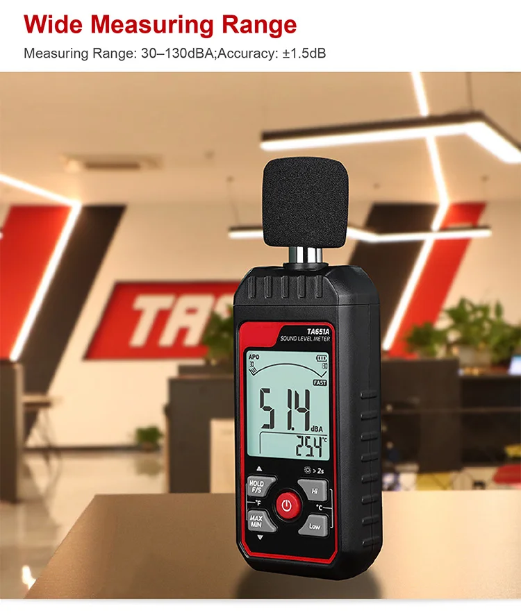 TA657 Digital Sound Level Meter 30‑130 dB Handheld Portable USB Rechargeable for