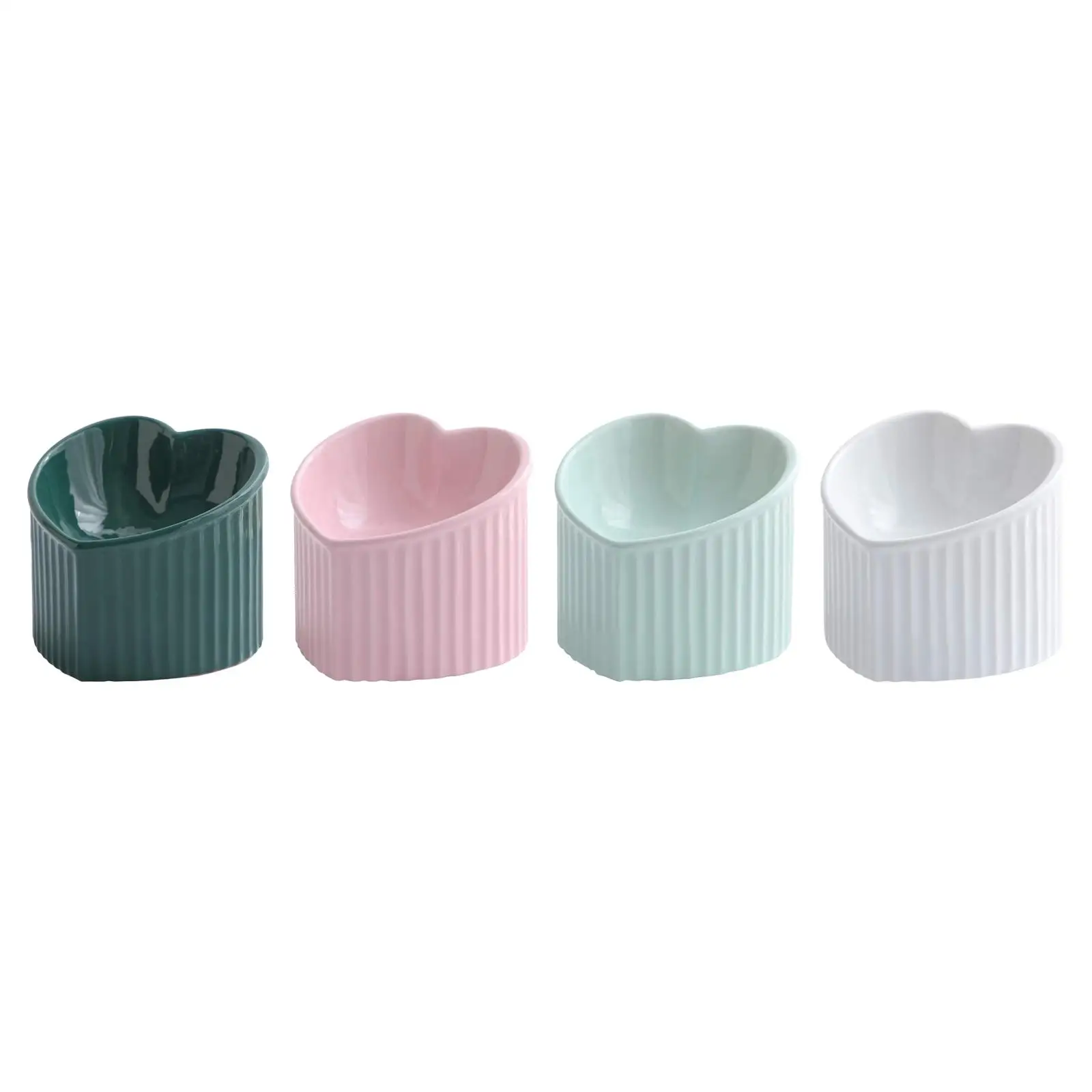 Ceramic Tilted Elevated Cat Bowl Heart Shape Anti Slip Cute for Cats Kitten Small Dogs Functional Width 14cm Handmade Pet Feeder