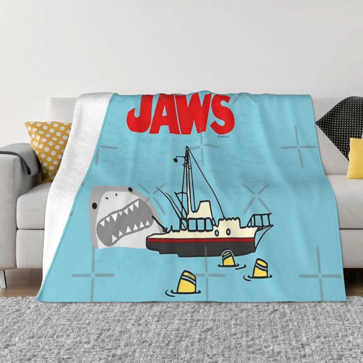 Jaws Movie Fan Art , Shark Accanto Alla Barca, Sarà Necessario Un Copriletto Per Coperta Da Barca Più Grande Sul Letto Soggiorno Sul Letto