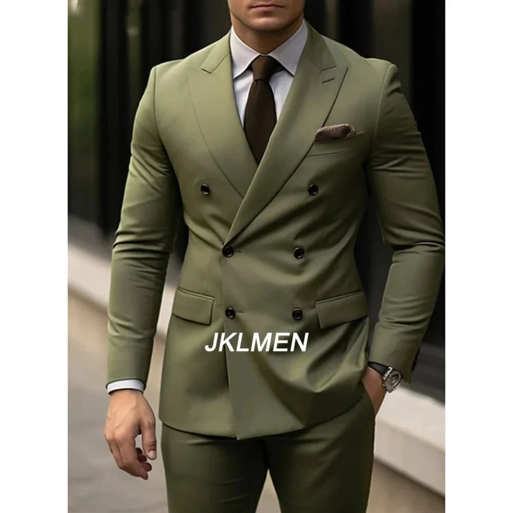 Latest Blazer Pants Design Slim Fit Suits for Men 2 Piece Grey Double Breasted Groom Wedding Tuxedos Costume Homme