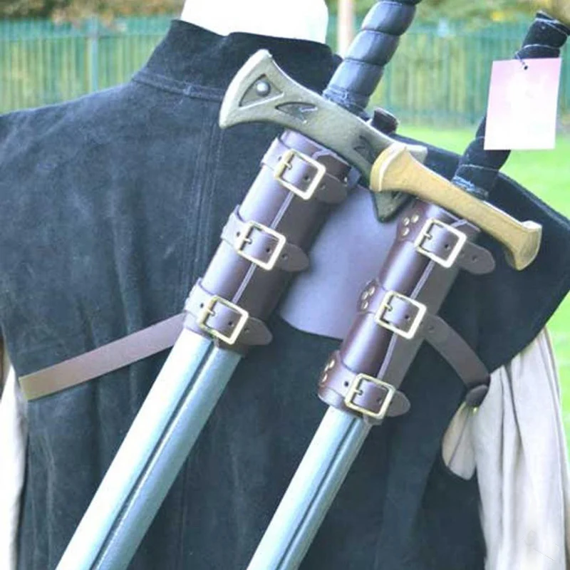 Medieval Black Sword Shoulder Sheath – Faux Fur Back Scabbard For Costumes-1312185