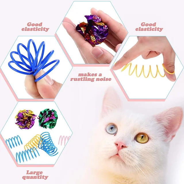 14 Pack Spring Paper Hair Ball Cat Toy Set Cat Toy Interactive  Pet Products for Cat Toys Pet Accessories 5