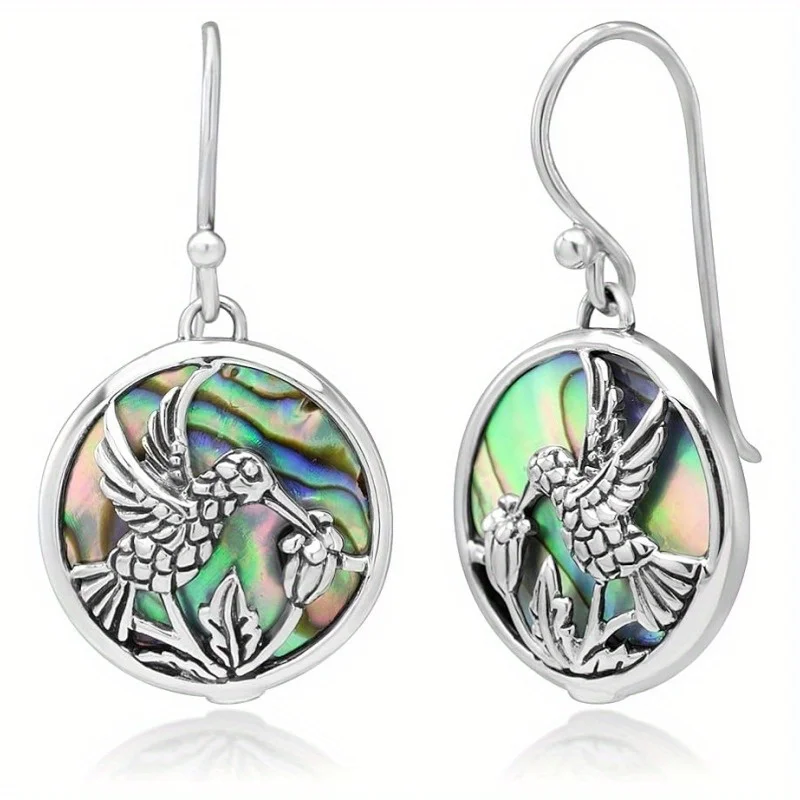 Gorgeous Round Geometry Bird Animal Flower Earrings for Women Silver Color Green Stone Party Dangle Earrings Jewelry
