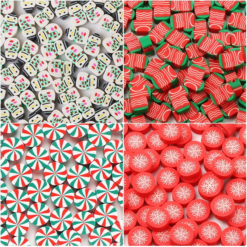 

Рождественские бусины из полимерной глины для изготовления ювелирных изделий «сделай сам», бисер из глины для рукоделия, Аксессуары для ожерелья, браслета, сережек