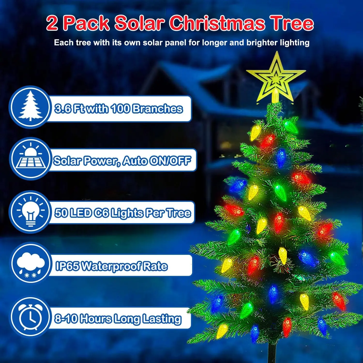 2-Pack 3.6FT Solar Christmas Tree Outdoor Christmas Decorations, 8 Modes Solar Xmas Tree Lights with 100 LED, Waterproof Solar