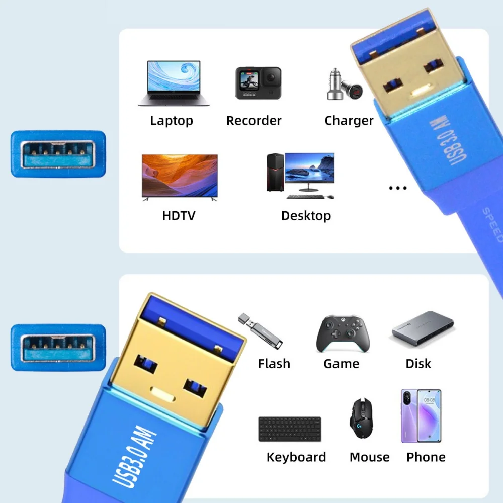 초슬림 USB 3.0 남성-남성-여성 타입-A to USB3.0 A 케이블 연장선 블루 5Gbps 디스크 SSD 카메라 데이터용