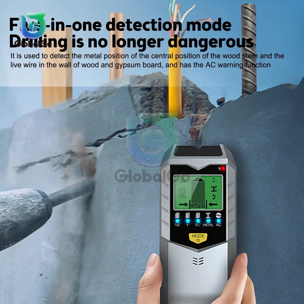 Detector de Metais em Parede Parafuso Prisioneiro Localizador Sensor Scanner Cabo Fios Subterrâneo Profundidade Rastreador Detector de Metais com Display Lcd hd - Image 5
