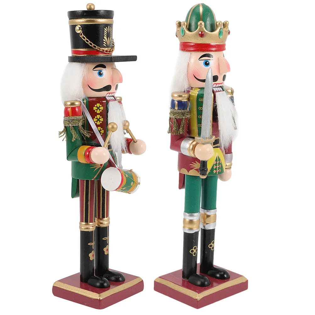 

2 Pcs Decorate Nutcracker Ornament Christmas Tree Decorations Wood Wooden Craft