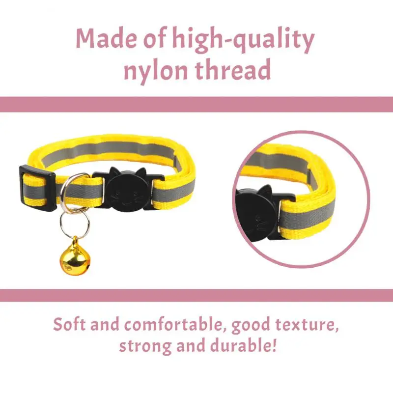 Pet Cats Dog Collar With Bell Reflective Adjustable Necklace Strap Luminous Breakaway Buckles Collar Pet Products Accessories