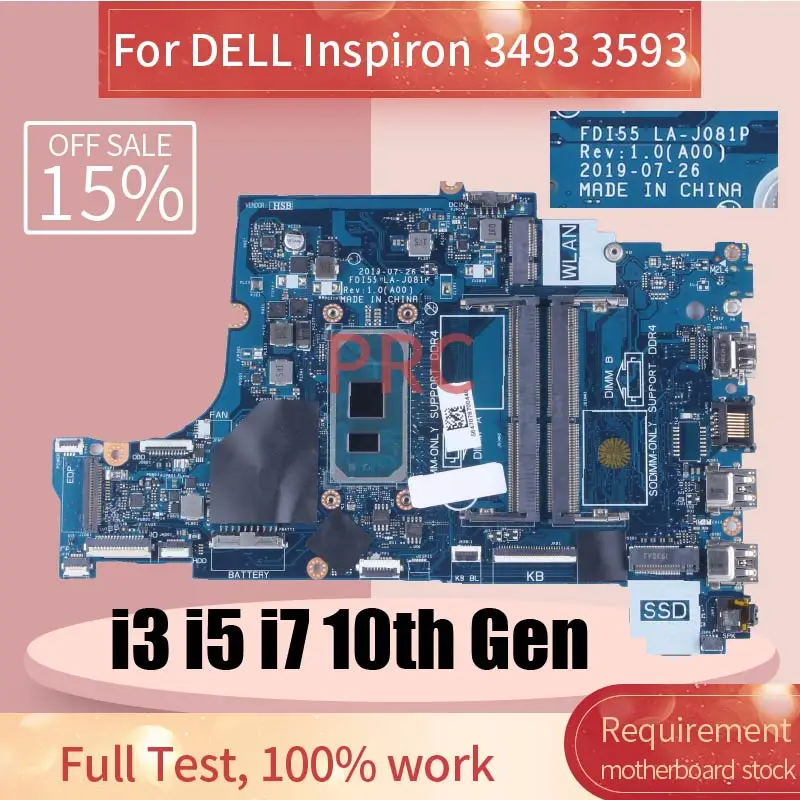 Placa-mãe do Portátil La-j081p para Dell Inspiron Cn004c38 004c38 03dd3k 0pykxn 052x6w Fdi55 3493 3593 3793 5493 Notebook Mainboard