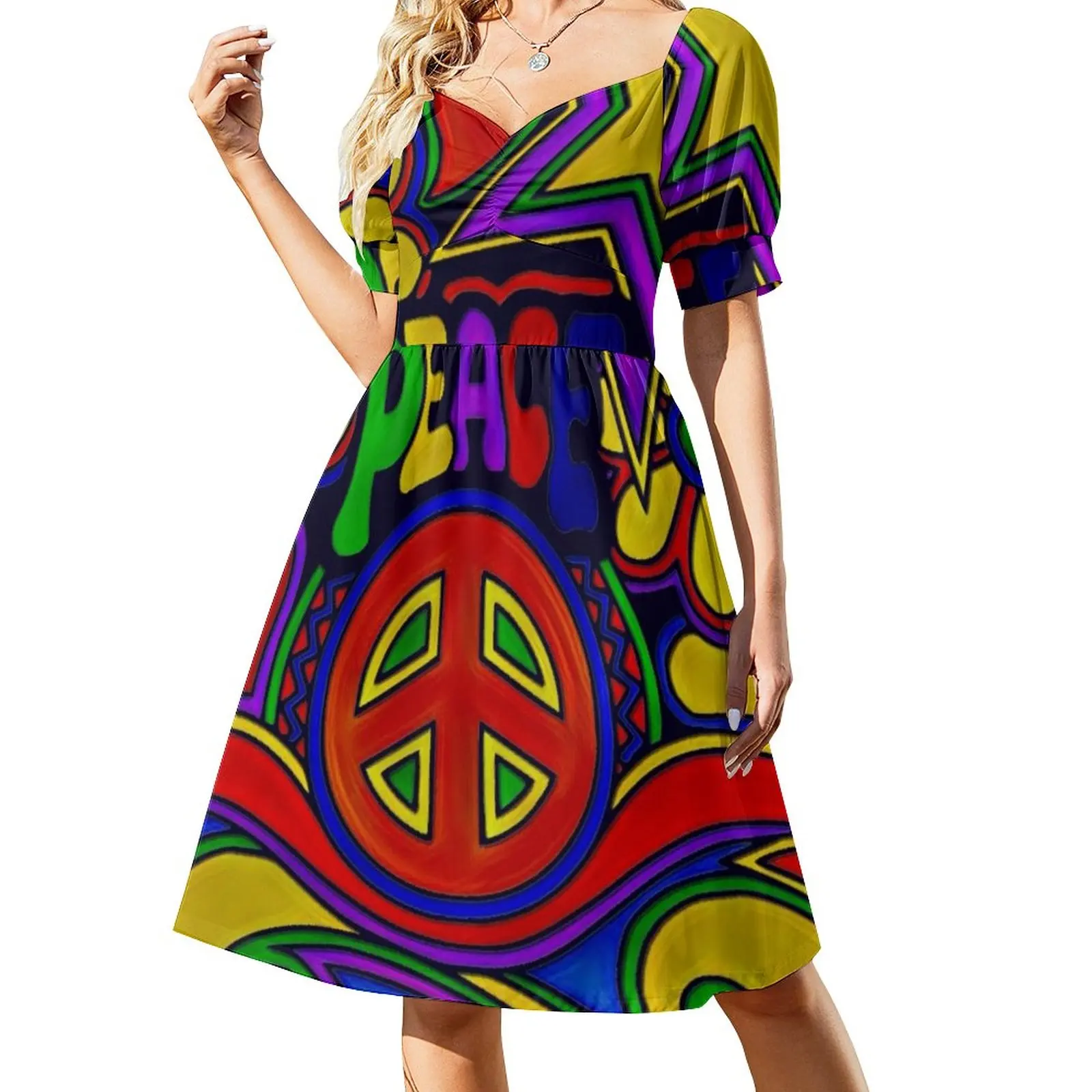 

Peace and Love Retro Hippy Design Dress summer dress daily long sleeve dress elegant women's sets