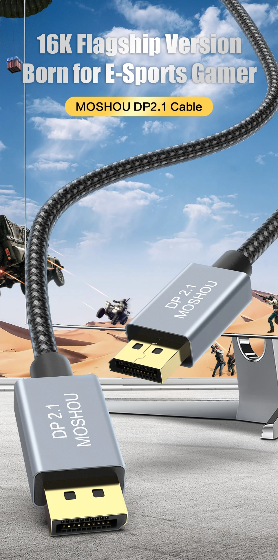 Jogos, Cabo DisplayPort 2.1, DP 80Gbps, 16K