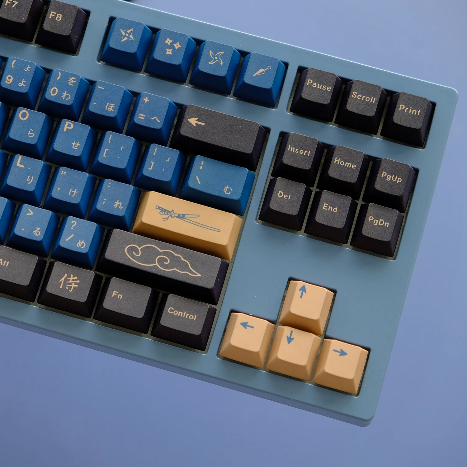 Gmk Samurai Azul Keycaps Grupo Pbt Tintura Subbed Perfil de Cereja Keycap para Keychron q2 65 75 Anne Gh60 Gk64 Poker 129 Chaves - Imagem 3
