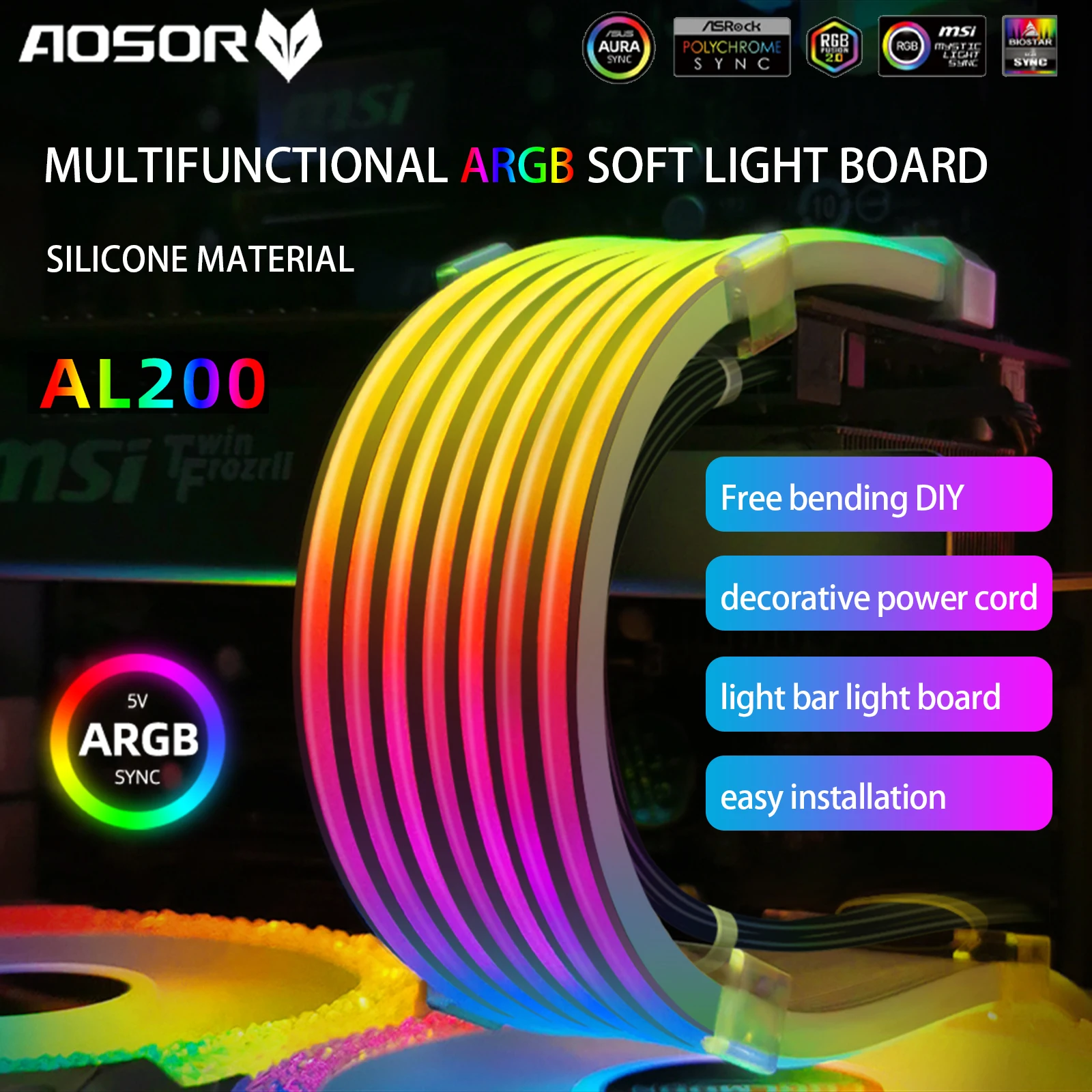 COOLMOON RGB 마더 보드 익스텐션 케이블, 유연한 LED 스트립 조명, 컴퓨터 전원 공급 장치용 DIY 키트, ARGB 동기화, 8 핀, 24 핀, 5V, 3 핀