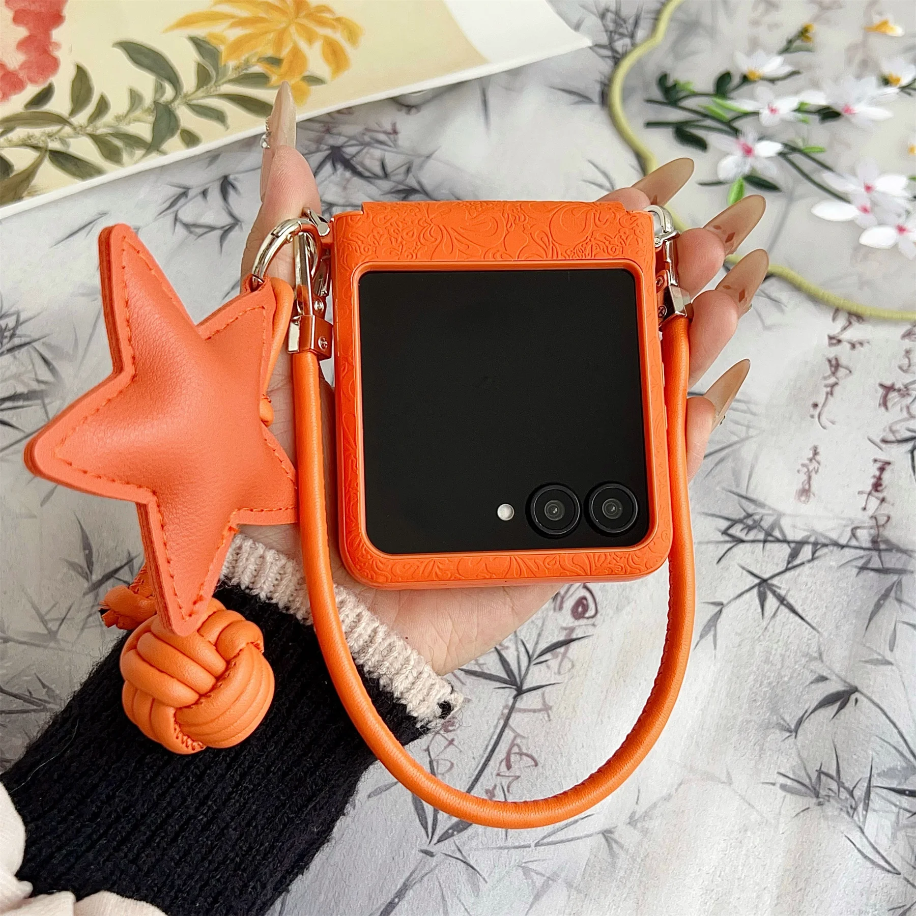 Luxury Lucky Cloud Pattern Phone Case with Star Pendant Leather Strap