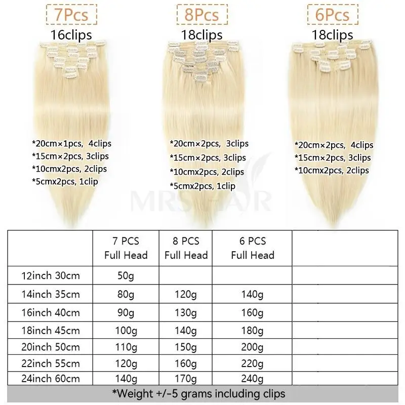 MRSHAIR Clip In Human Hair Extensions Natural Real Hair Extension Machine Remy Clip-On HairPiece Full Head 12