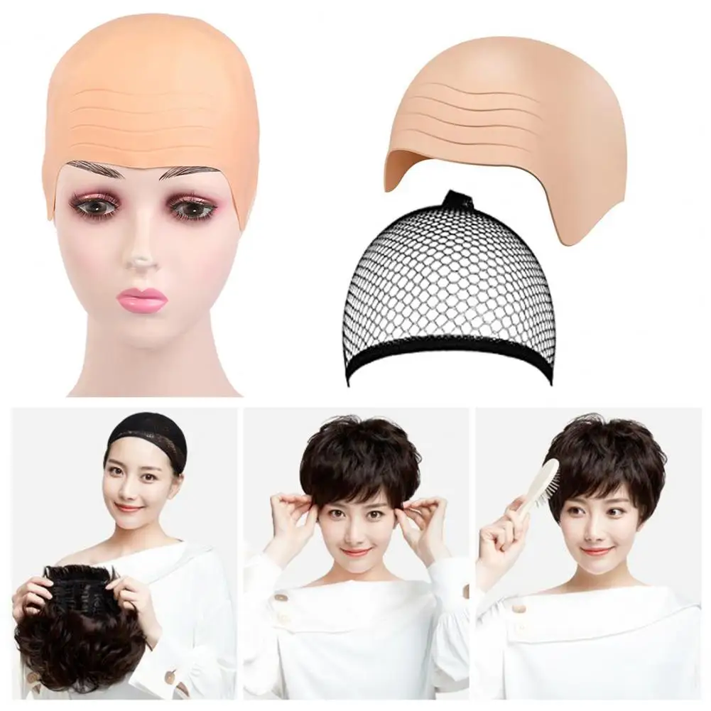 Fake Bald Head Wig Cap Wig Headgear Soft Makeup Latex Bald Hat Wig Adjustable Size Unisex Reusable Mesh Cover Men Costume Accessories