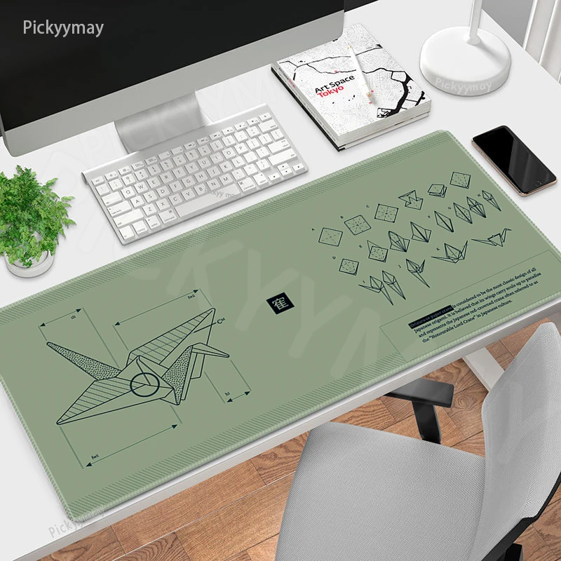 Matcha Desk Mat Gamer Mousepads Paper Crane Art Mouse Pad Office Desk Pads Large Mousepad Locking Edge Mouse Mats Per Computer