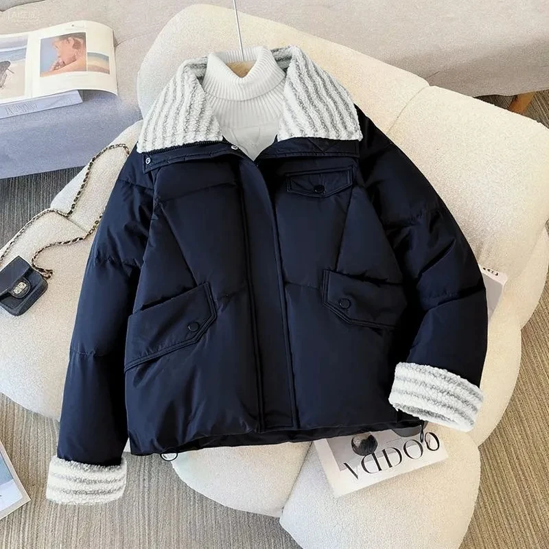 Down Cotton Jacket Women's Short 2025 Lamb Wool New Loose Cotton Jacket Winter Korean Version Thick Bread Jacket Lemon Yellow