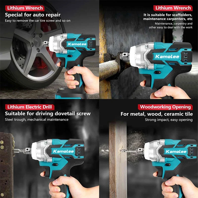 Kamolee Tool DTW285 520N.m High Torque Brushless Electric Impact Wrench 1/2 & 1/4 Inch Compatible With Makita 18V Battery