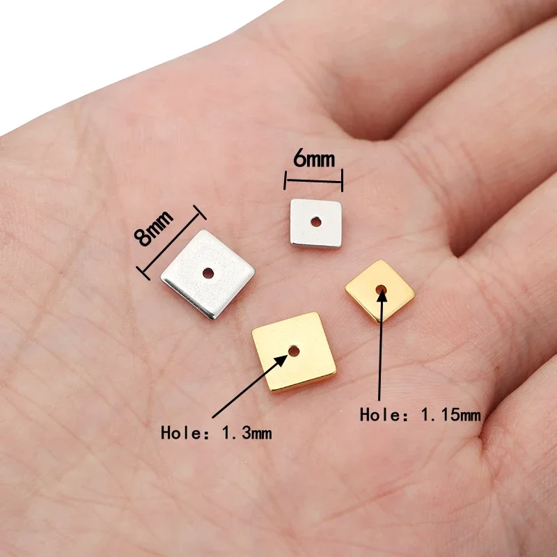 Square Flat Spacer Beads 50pcs Stainless Steel Loose Beads DIY Bracelets Jewelry Making Supplies Accessories