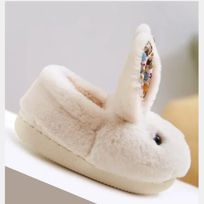 Children Indoor Slippers Winter Warm Cotton Shoes Kids Home Floor Slippers Cartoon Rabbit Anti-slip Boys Girls Plush Footwear 6