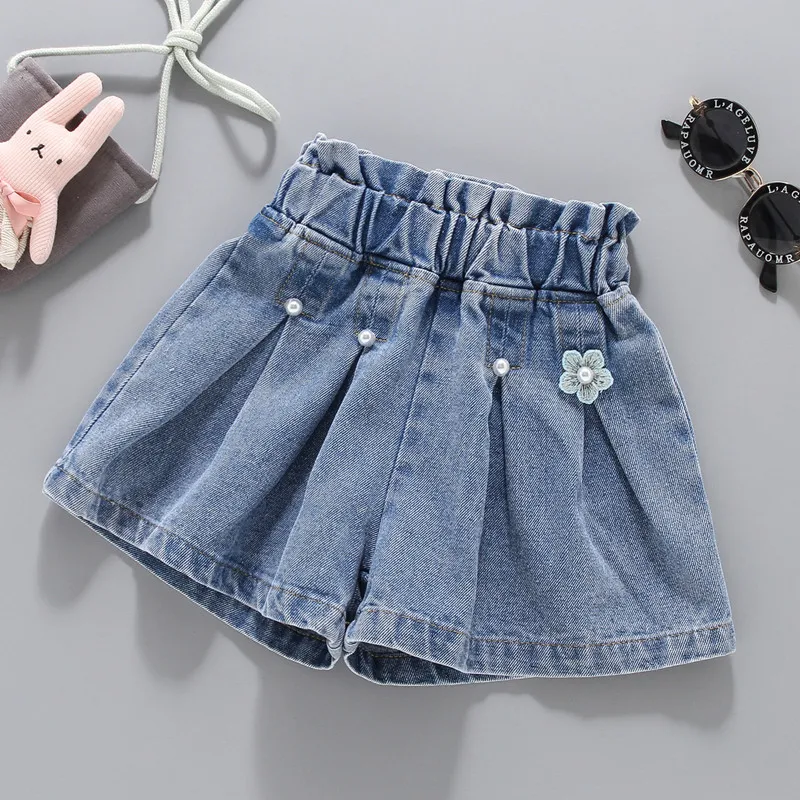 Girls Denim Shorts Teenage Girl Summer Lace Pants Kids Bow Clothes Children Flowers Embroidery Jean Short For Teenager kids shorts