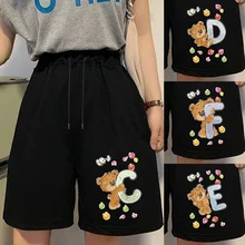 

Women with Pocket Shorts High Waist Loose Comfortable Shorts Bear Letter Printed Female SweatPants Summer Drawstring Shorts