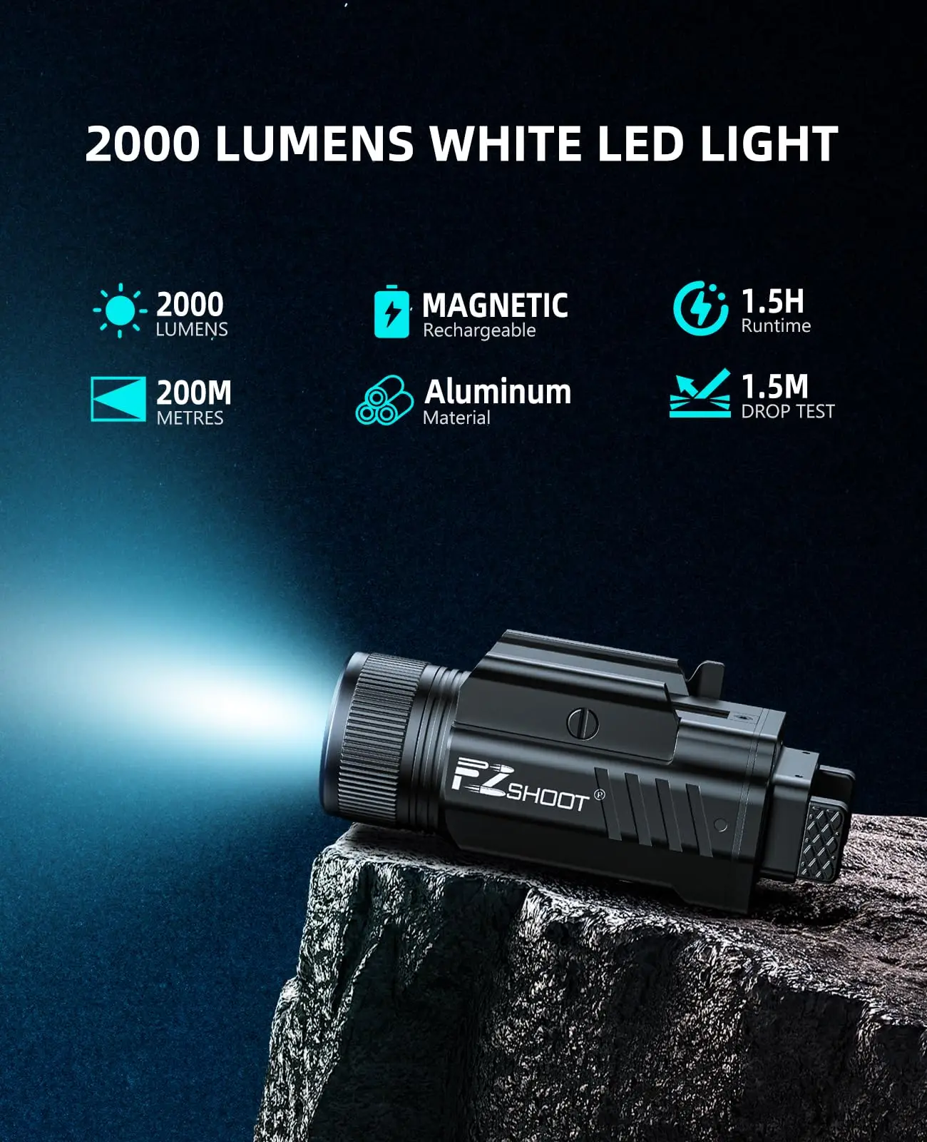Ezshoot 2000 Lumen Tactical Taschenlampe für Pistolenpicatinny oder GL -Schienen -LED -Leuchte mit verstellbarer Schleife und wiederaufladbar – Detail 2