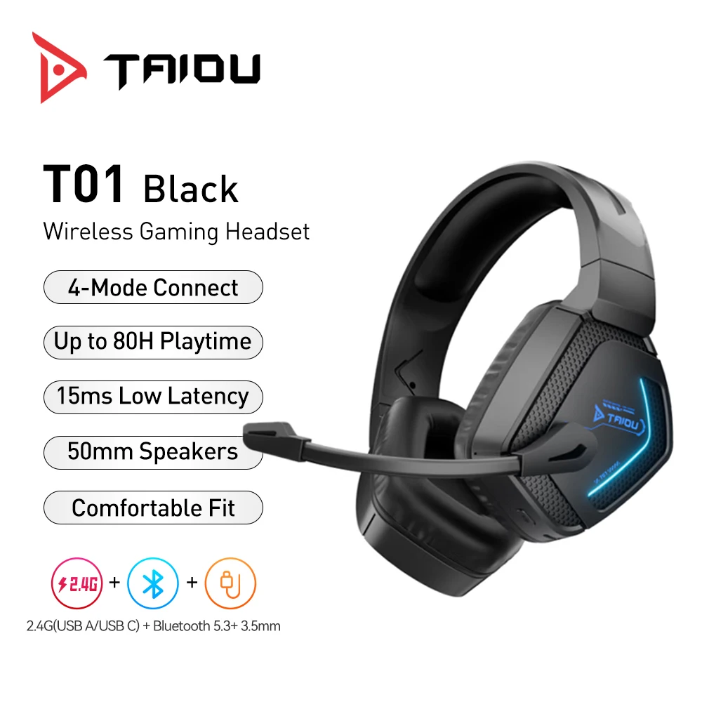 Wireless Headset 2.4G Bluetooth Wired Headphones 50mm Driver TAIDU T01 with MIC for Gaming PC Laptop Mobile Phone