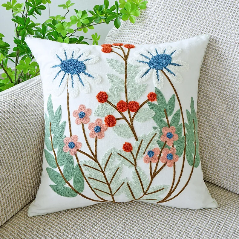 Blue Floral Throw Pillow Cover – Luxury Nordic Decorative Cushion Cover