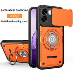 Magnetic Armor Shockproof Phone Case with Ring Holder and Wireless Charging Compatibility for OPPO A6x 5G (WJ - Orange)