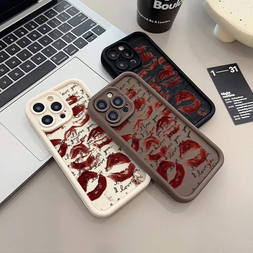 Stylish Black and Red Kiss Print Soft Silicone Phone Case