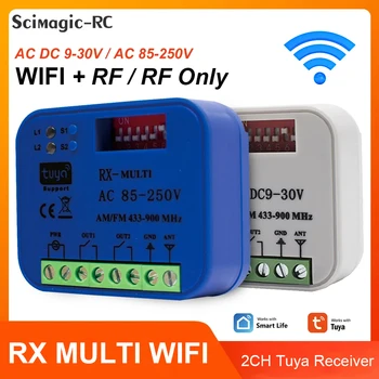 WIFI Tuya 범용 차고 문 원격 제어 수신기 2 채널 컨트롤러 스위치, 433 868 MHz 송신기 RX 다중 주파수 300-900MHz