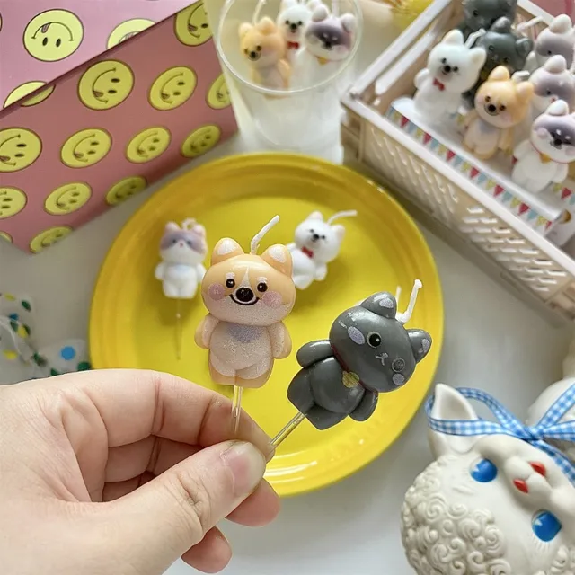 Bougies d'anniversaire pour chat et chien, 3 pièces, décoration de gâteau pour enfants, chiot, bougies d'anniversaire pour animaux de compagnie, fournitures de pâtisserie pour fête 2