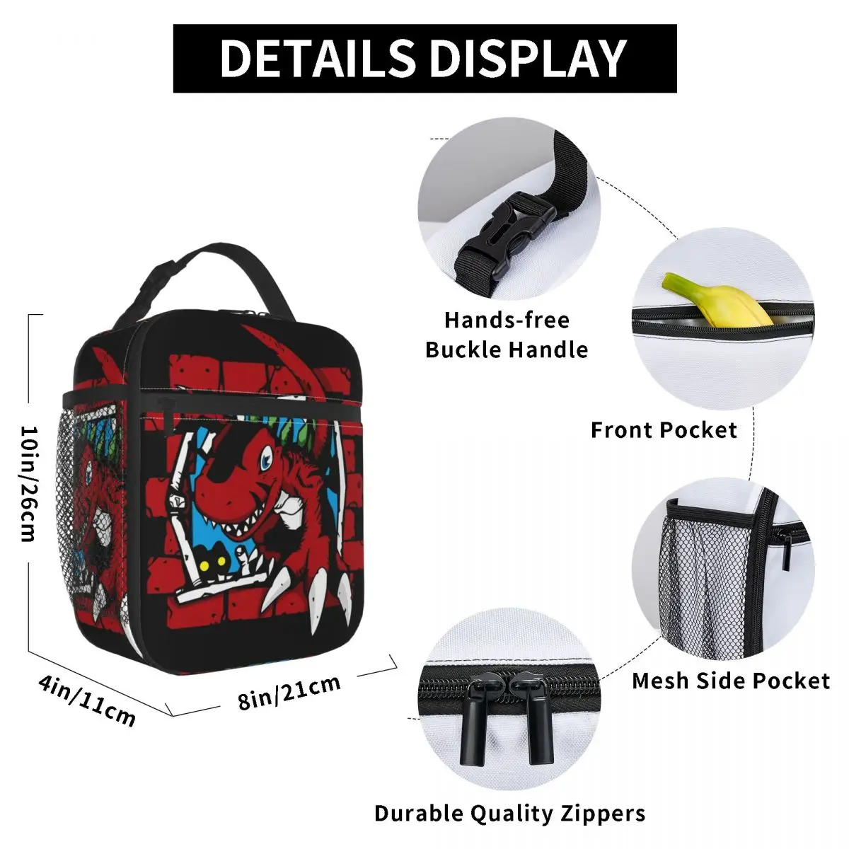 Digimon Tyrannomon Insulated Lunch Bags Thermal Bag 
Meal Container High Capacity Tote Lunch Box Girl Boy School Outdoor 6